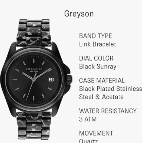 COACH Greyson Black Logo Women's Watch NWT - Picture 2 of 9